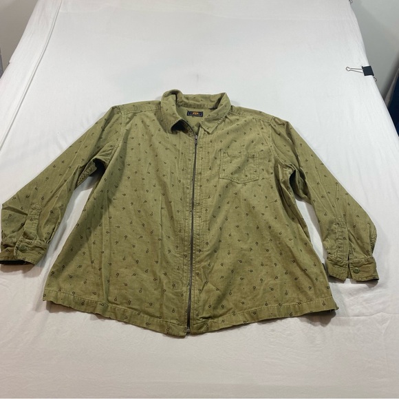 Route 66 Jackets & Blazers - Route 66 Jacket  Shirt Corduroy Floral Front full zipper Olive Green Top vintage